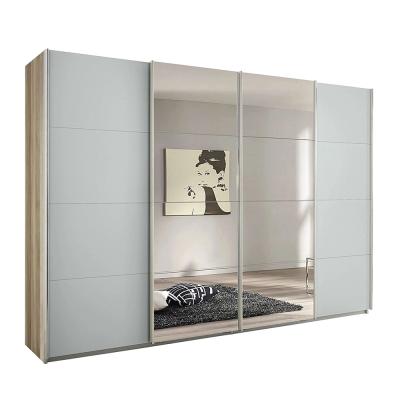 Rauch Syncrono 316cm 4 Door Sliding Wardrobe with Mirror - Sanremo Oak Light and Silk Grey