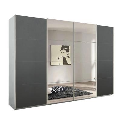 Rauch Syncrono 316cm 4 Door Sliding Wardrobe with Mirror - Silk Grey and Metallic Dark Grey