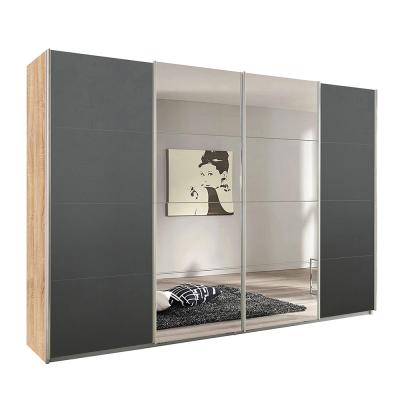Rauch Syncrono 316cm 4 Door Sliding Wardrobe with Mirror - Sonoma Oak and Metallic Dark Grey