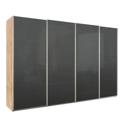 Rauch Syncrono 316cm 4 Door Glass Sliding Wardrobe - Sonoma Oak and Basalt