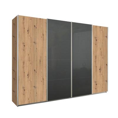 Rauch Syncrono 316cm 4 Door Sliding Wardrobe - Artisan Oak and Basalt Glass