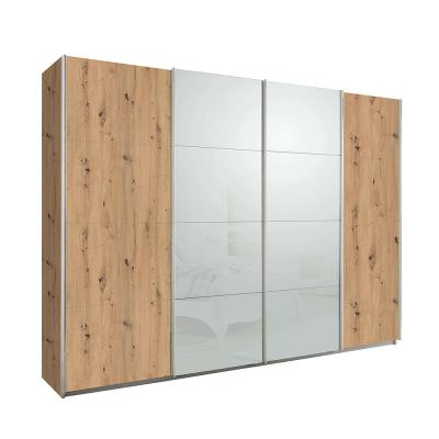 Rauch Syncrono 316cm 4 Door Sliding Wardrobe - Artisan Oak and Silk Grey Glass