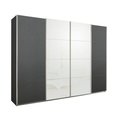 Rauch Syncrono 316cm 4 Door Sliding Wardrobe - Metallic Dark Grey and White Glass