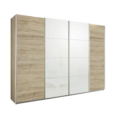 Rauch Syncrono 316cm 4 Door Sliding Wardrobe - Sanremo Oak Light and White Glass