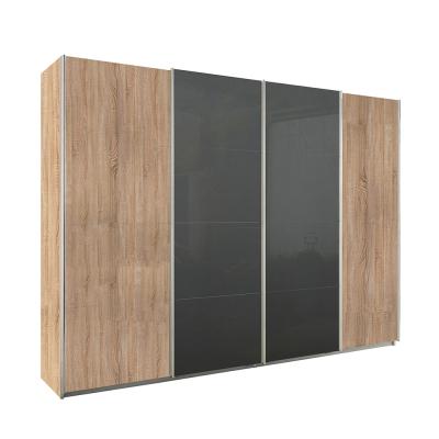 Rauch Syncrono 316cm 4 Door Sliding Wardrobe - Sonoma Oak and Basalt Glass