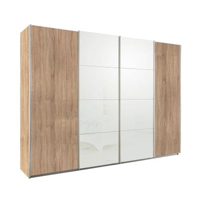 Rauch Syncrono 316cm 4 Door Sliding Wardrobe - Sonoma Oak and White Glass