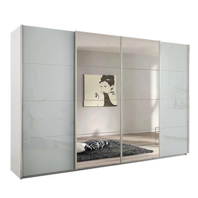 Rauch Syncrono 316cm 4 Door Sliding Wardrobe with Mirror - Alpine White and Silk Grey Glass