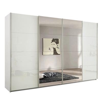 Rauch Syncrono 316cm 4 Door Sliding Wardrobe with Mirror - Alpine White and White Glass