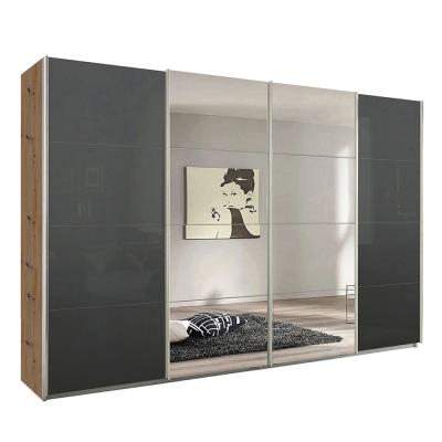 Rauch Syncrono 316cm 4 Door Sliding Wardrobe with Mirror - Artisan Oak and Basalt Glass
