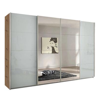 Rauch Syncrono 316cm 4 Door Sliding Wardrobe with Mirror - Artisan Oak and Silk Grey Glass