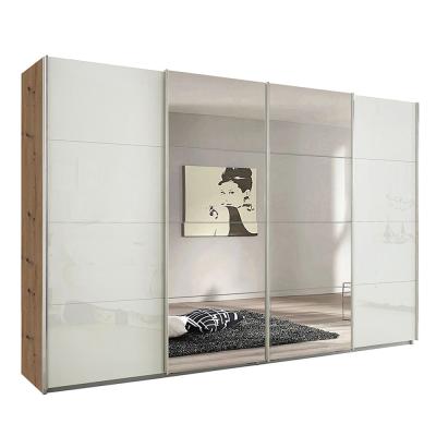 Rauch Syncrono 316cm 4 Door Sliding Wardrobe with Mirror - Artisan Oak and White Glass