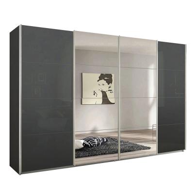 Rauch Syncrono 316cm 4 Door Sliding Wardrobe with Mirror - Metallic Dark Grey and Basalt Glass