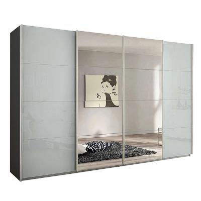 Rauch Syncrono 316cm 4 Door Sliding Wardrobe with Mirror - Metallic Dark Grey and Silk Grey Glass