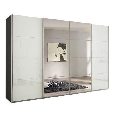 Rauch Syncrono 316cm 4 Door Sliding Wardrobe with Mirror - Metallic Dark Grey and White Glass