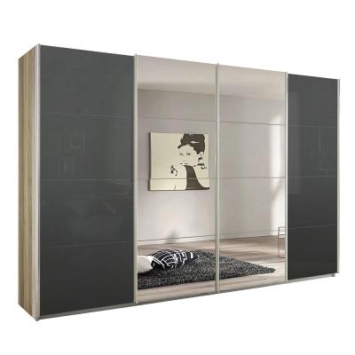 Rauch Syncrono 316cm 4 Door Sliding Wardrobe with Mirror - Sanremo Oak Light and Basalt Glass