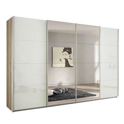 Rauch Syncrono 316cm 4 Door Sliding Wardrobe with Mirror - Sanremo Oak Light and White Glass