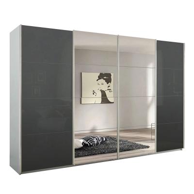 Rauch Syncrono 316cm 4 Door Sliding Wardrobe with Mirror - Silk Grey and Basalt Glass