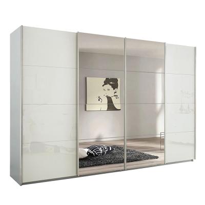 Rauch Syncrono 316cm 4 Door Sliding Wardrobe with Mirror - Silk Grey and White Glass