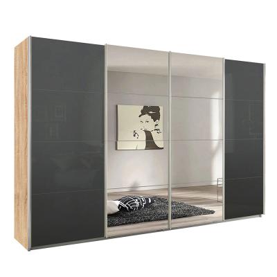 Rauch Syncrono 316cm 4 Door Sliding Wardrobe with Mirror - Sonoma Oak and Basalt Glass