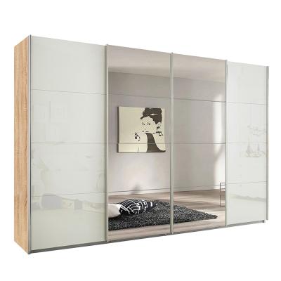 Rauch Syncrono 316cm 4 Door Sliding Wardrobe with Mirror - Sonoma Oak and White Glass