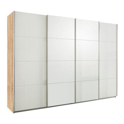 Rauch Syncrono 316cm 4 Door High Gloss Sliding Wardrobe - Sonoma Oak and White