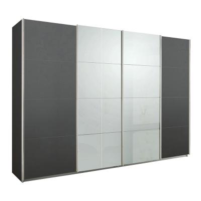 Rauch Syncrono 316cm 4 Door Sliding Wardrobe - Metallic Dark Grey and Grey High Gloss