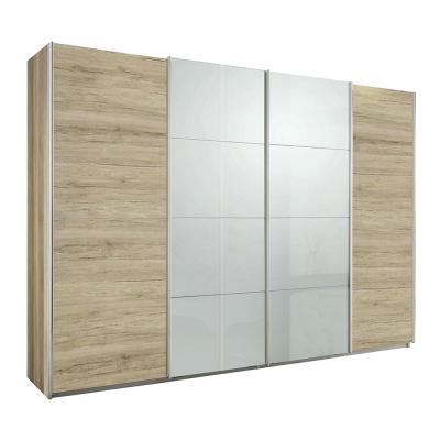 Rauch Syncrono 316cm 4 Door Sliding Wardrobe - Sanremo Oak Light and Grey High Gloss
