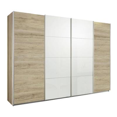 Rauch Syncrono 316cm 4 Door Sliding Wardrobe - Sanremo Oak Light and White High Gloss