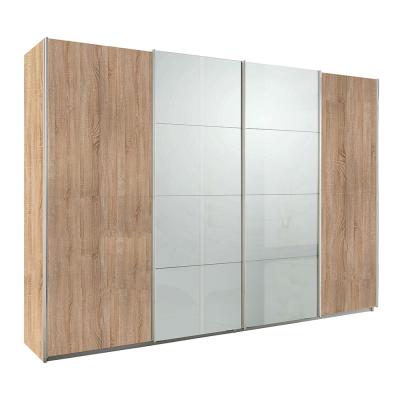 Rauch Syncrono 316cm 4 Door Sliding Wardrobe - Sonoma Oak and Grey High Gloss