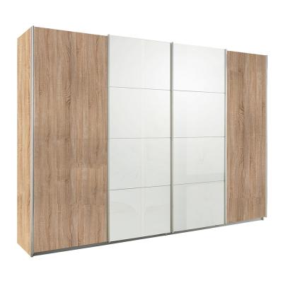 Rauch Syncrono 316cm 4 Door Sliding Wardrobe - Sonoma Oak and White High Gloss