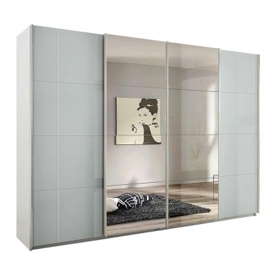 Rauch Syncrono 316cm 4 Door Sliding Wardrobe with Mirror - Alpine White and Grey High Gloss