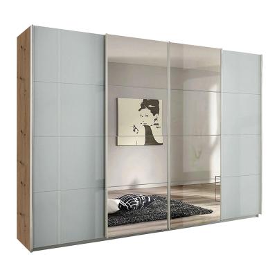 Rauch Syncrono 316cm 4 Door Sliding Wardrobe with Mirror - Artisan Oak and Grey High Gloss