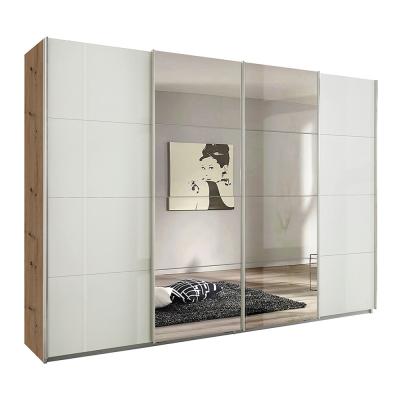 Rauch Syncrono 316cm 4 Door Sliding Wardrobe with Mirror - Artisan Oak and White High Gloss