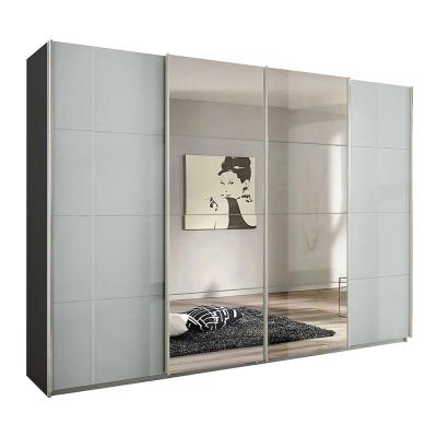 Rauch Syncrono 316cm 4 Door Sliding Wardrobe with Mirror - Metallic Dark Grey and Grey High Gloss