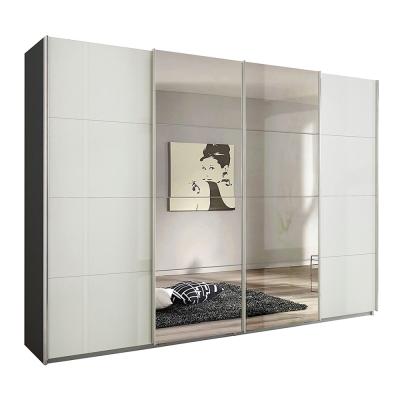 Rauch Syncrono 316cm 4 Door Sliding Wardrobe with Mirror - Metallic Dark Grey and White High Gloss