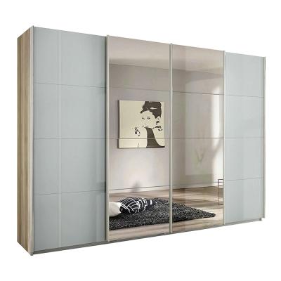 Rauch Syncrono 316cm 4 Door Sliding Wardrobe with Mirror - Sanremo Oak Light and Grey High Gloss