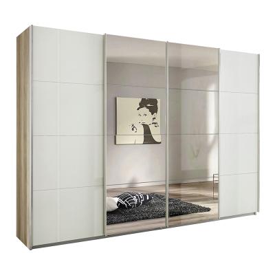Rauch Syncrono 316cm 4 Door Sliding Wardrobe with Mirror - Sanremo Oak Light and White High Gloss