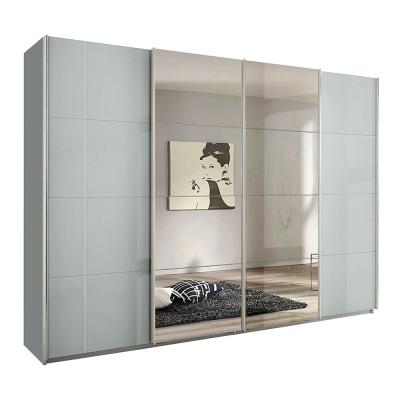 Rauch Syncrono 316cm 4 Door Sliding Wardrobe with Mirror - Silk Grey and Grey High Gloss