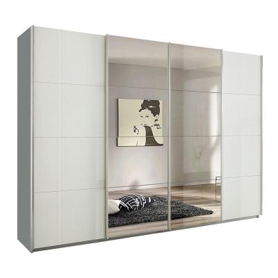 Rauch Syncrono 316cm 4 Door Sliding Wardrobe with Mirror - Silk Grey and White High Gloss
