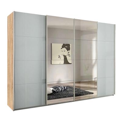 Rauch Syncrono 316cm 4 Door Sliding Wardrobe with Mirror - Sonoma Oak and Grey High Gloss