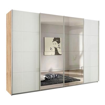 Rauch Syncrono 316cm 4 Door Sliding Wardrobe with Mirror - Sonoma Oak and White High Gloss