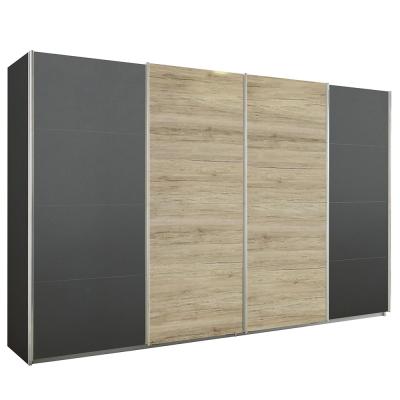 Rauch Syncrono 361cm 4 Door Sliding Wardrobe - Metallic Dark Grey and Sanremo Oak Light