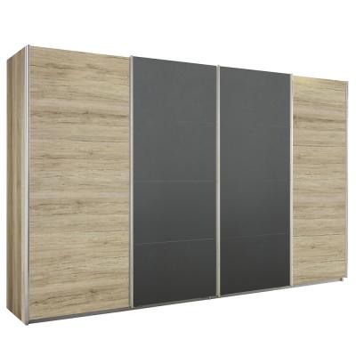 Rauch Syncrono 361cm 4 Door Sliding Wardrobe - Sanremo Oak Light and Metallic Dark Grey