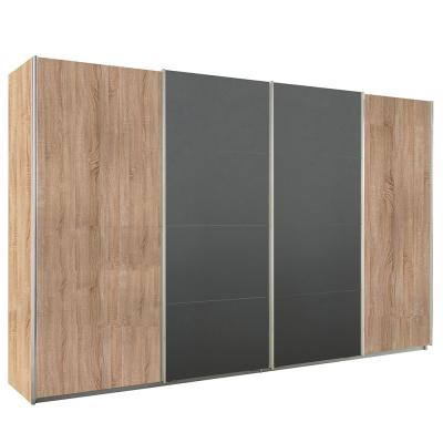 Rauch Syncrono 361cm 4 Door Sliding Wardrobe - Sonoma Oak and Metallic Dark Grey