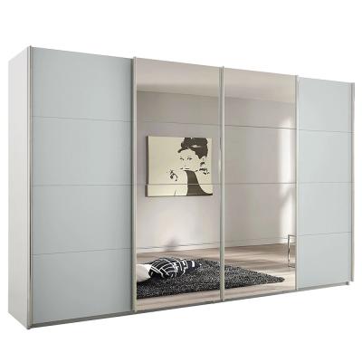 Rauch Syncrono 361cm 4 Door Sliding Wardrobe with Mirror - Alpine White and Silk Grey