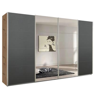 Rauch Syncrono 361cm 4 Door Sliding Wardrobe with Mirror - Artisan Oak and Metallic Dark Grey