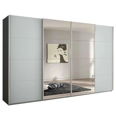 Rauch Syncrono 361cm 4 Door Sliding Wardrobe with Mirror - Metallic Dark Grey and Silk Grey