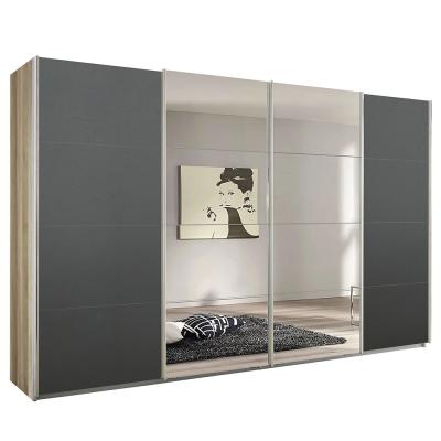Rauch Syncrono 361cm 4 Door Sliding Wardrobe with Mirror - Sanremo Oak Light and Metallic Dark Grey