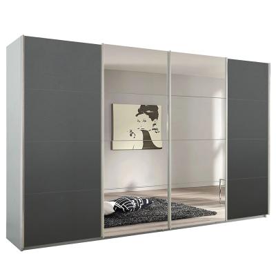 Rauch Syncrono 361cm 4 Door Sliding Wardrobe with Mirror - Silk Grey and Metallic Dark Grey