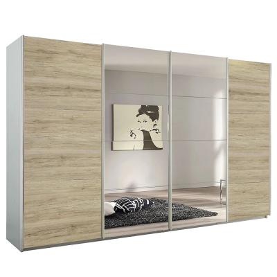 Rauch Syncrono 361cm 4 Door Sliding Wardrobe with Mirror - Silk Grey and Sanremo Oak Light